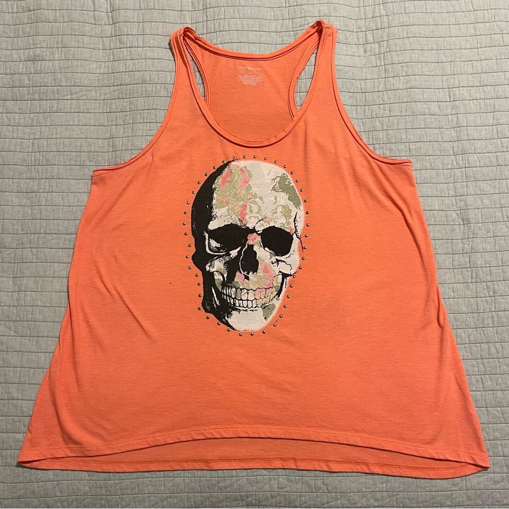 Lane Bryant Women's Orange Skull Sleeveless Tank Top Scoop Neck Shirt 14/16